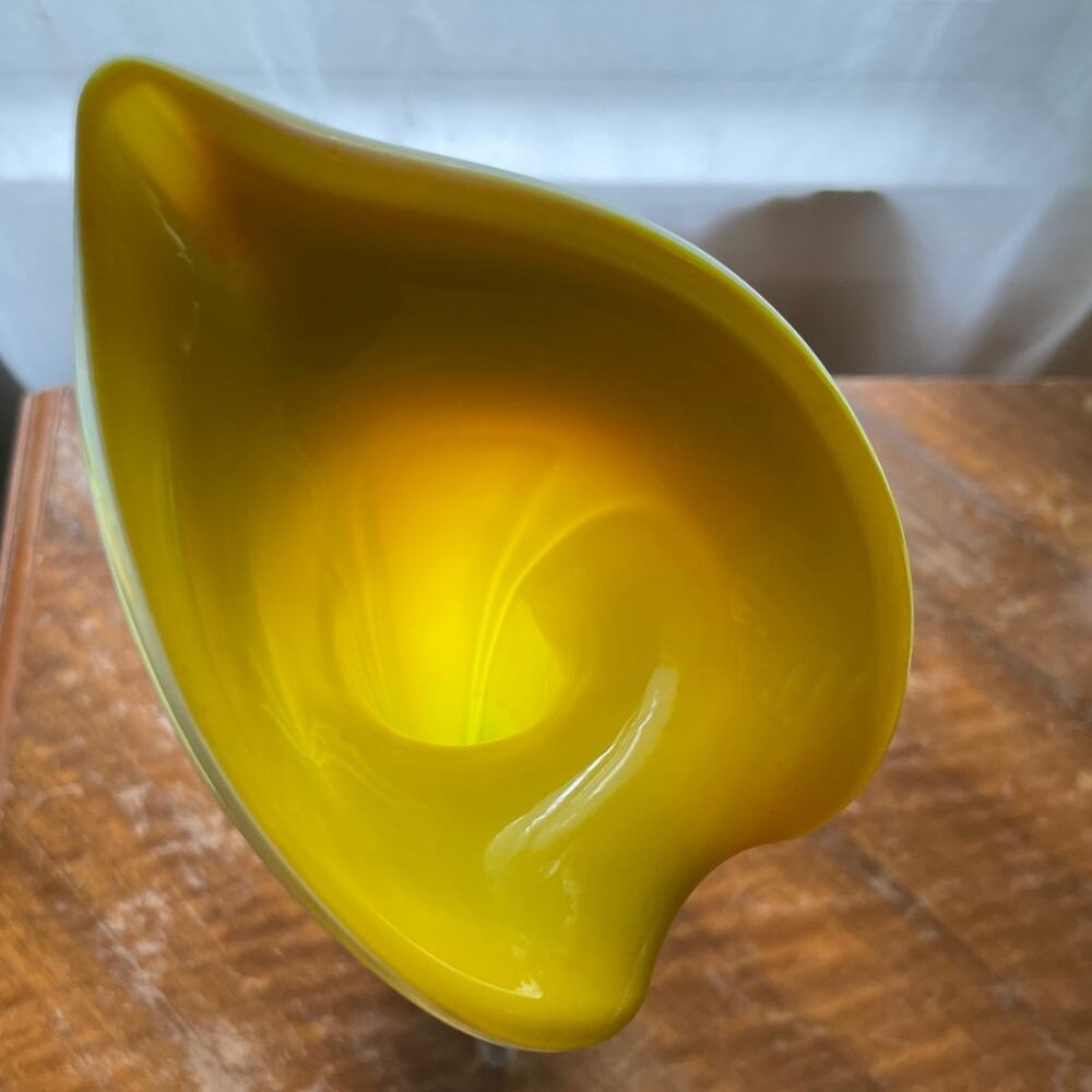 Hand Blown Jack In The Pulpit Calla Lily Art Glass Vase 15.5" Ombre Yellow Teal‎ - Picture 10 of 12